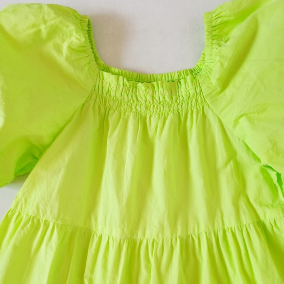Zara neon lime green tiered puff sleeve dress - Picture 2 of 5